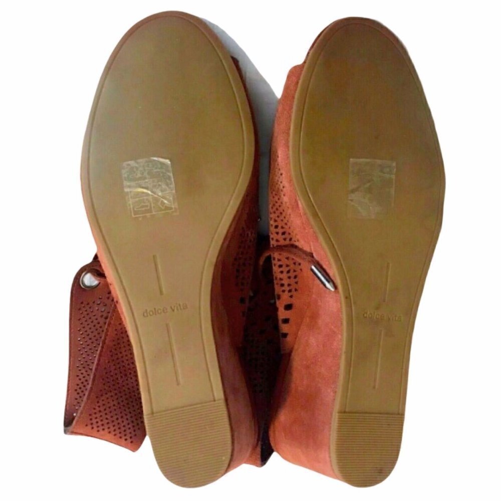 DOLCE VITA Laras Perforated Suede Lace Up Wedge Sandals - Picture 7 of 7